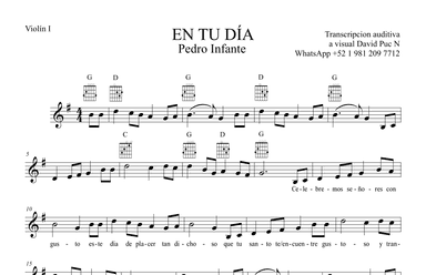 EN TU DIA Mexican Music Partitura Vocal + Guitar (arr. Transcription David Puc N)
