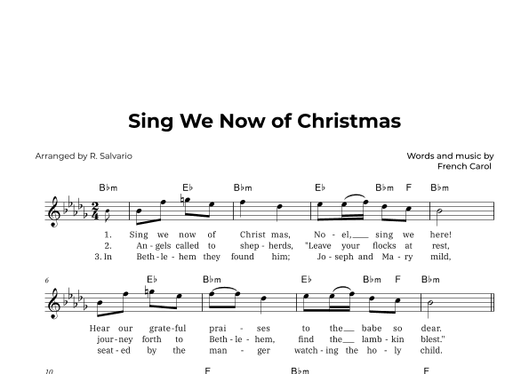 Sing We Now of Christmas (Key of B-Flat Minor) (arr. R. Salvario)