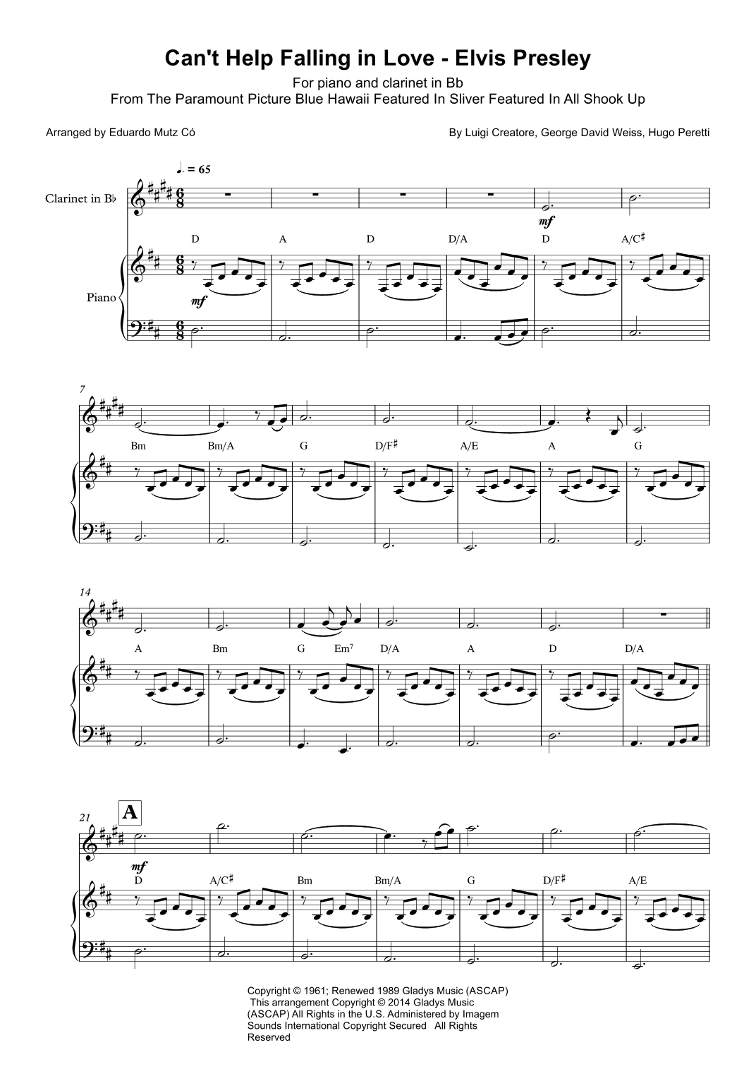 Can't Help Falling In Love (arr. Eduardo Mutz Có)