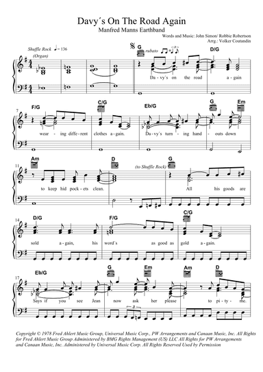 Davy's On The Road Again (arr. Volker Coutandin)
