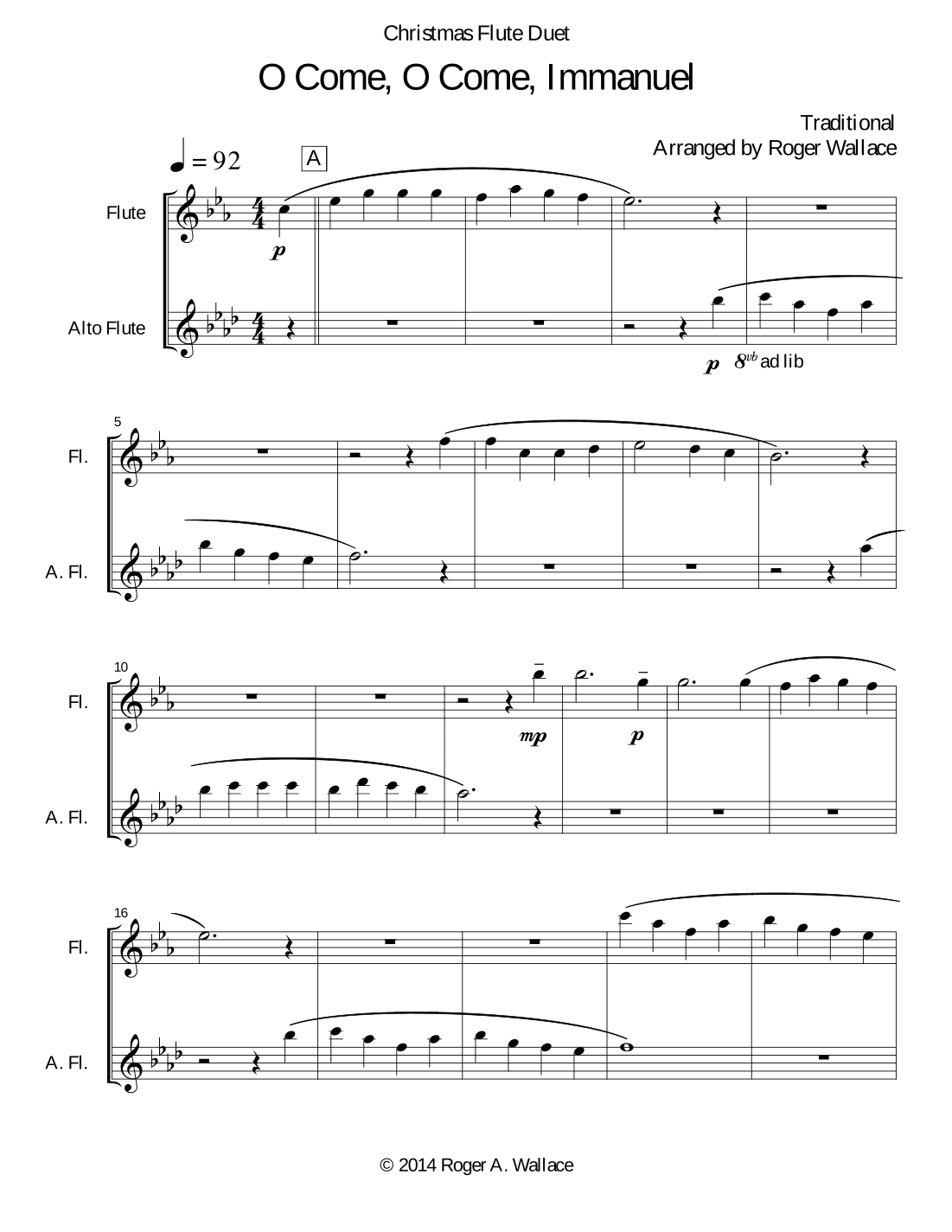 O Come, O Come, Immanuel (Emmanuel) - Flute Duet (arr. Roger Wallace)
