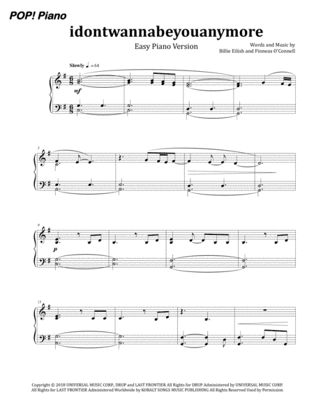 Idontwannabeyouanymore (arr. PopPiano)