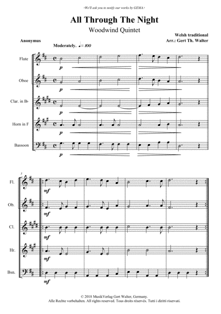 All Through The Night (arr. Gert Th. Walter)