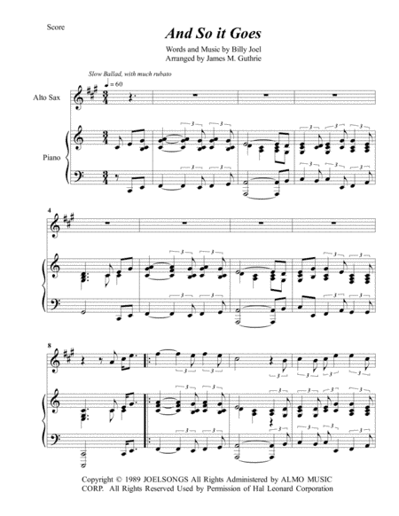 And So It Goes (arr. James M. Guthrie, ASCAP)