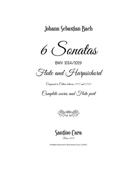 Bach - 6 Sonatas for Flute and Harpsichord or Piano (arr. Santino Cara)