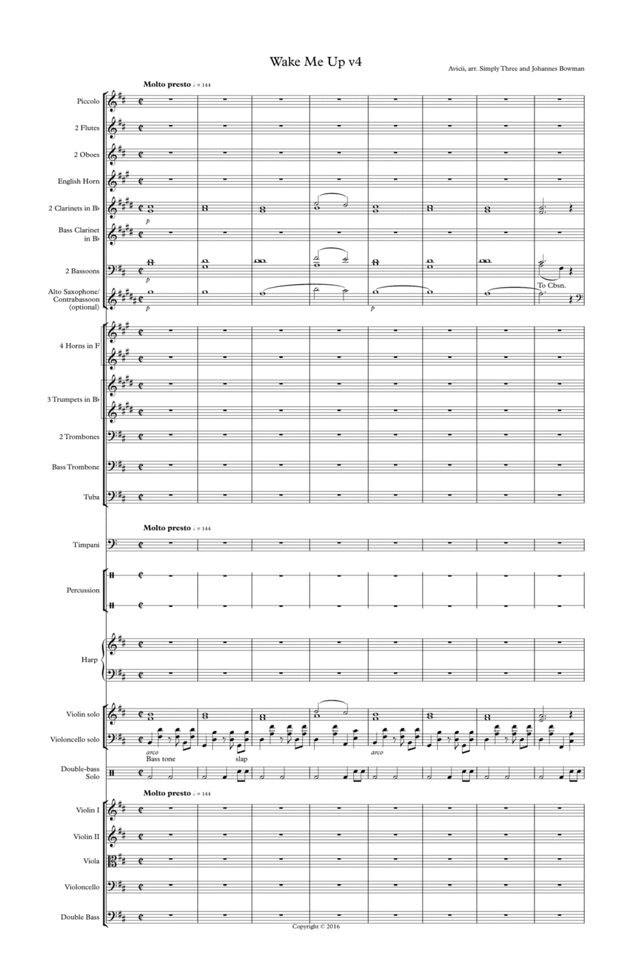 Wake Me Up (arr. arranged by Simply Three; re-arranged & orchestrated by Johannes Bowman)