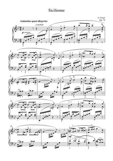 Faure - Sicilienne op.78 for piano solo (arr. Classical Sheetz)