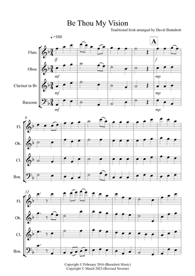 Be Thou My Vision for Wind Quartet (arr. David Burndrett)