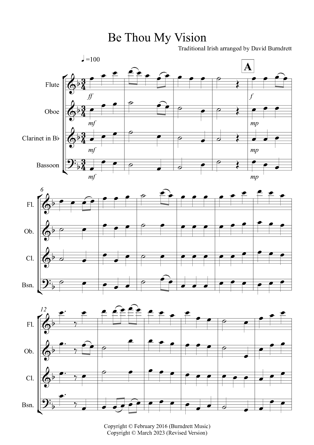 Be Thou My Vision for Wind Quartet (arr. David Burndrett)