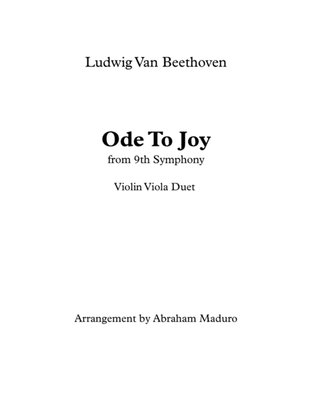 Beethoven's Ode To Joy Violin Viola Duet (arr. Abraham Maduro)