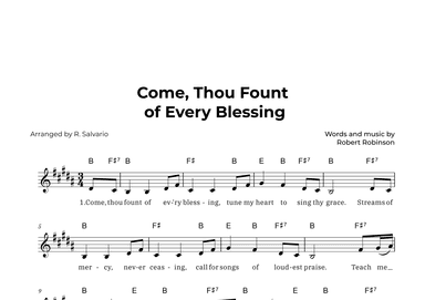 Come Thou Fount of Every Blessing (Key of B Major) (arr. R. Salvario)