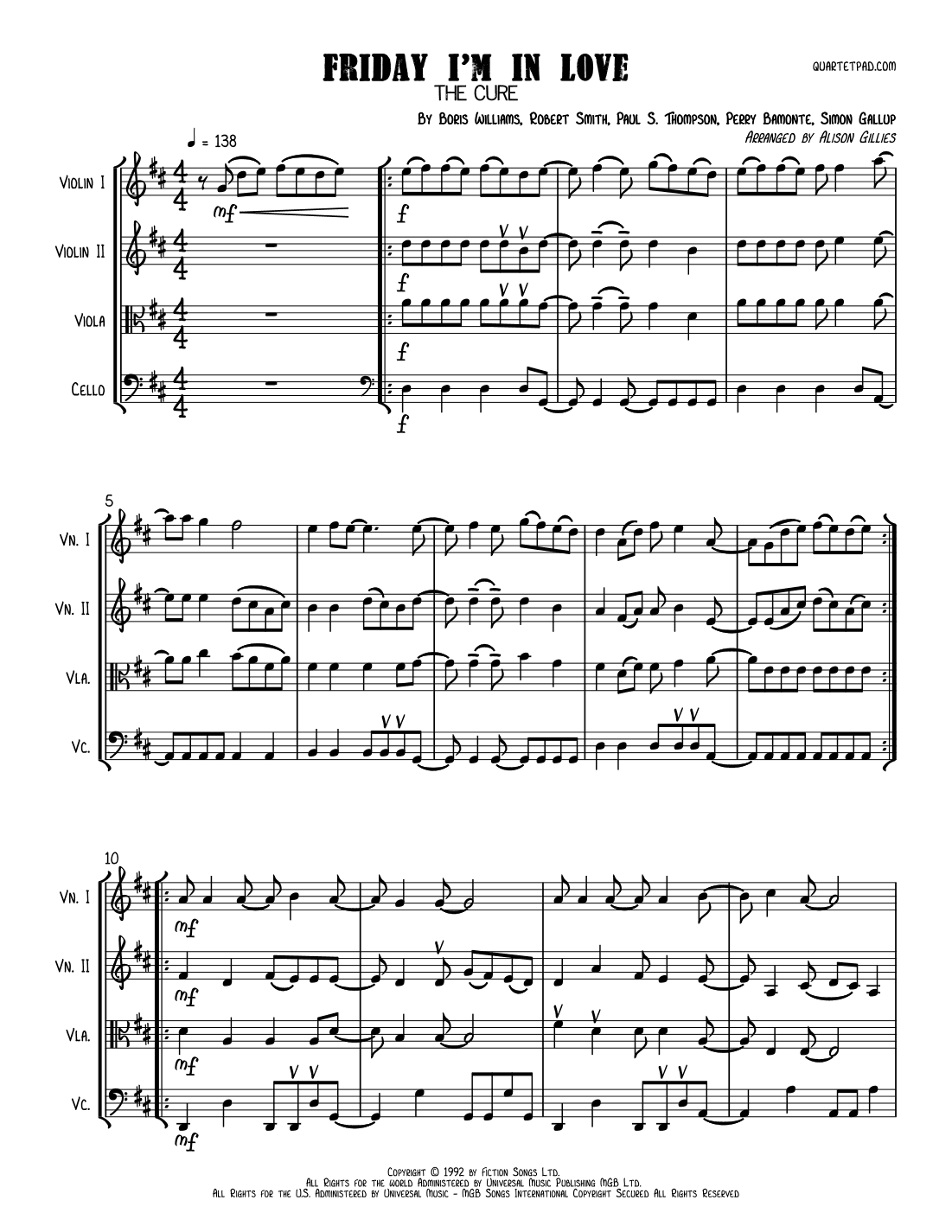 Friday I'm In Love (arr. Alison Gillies)