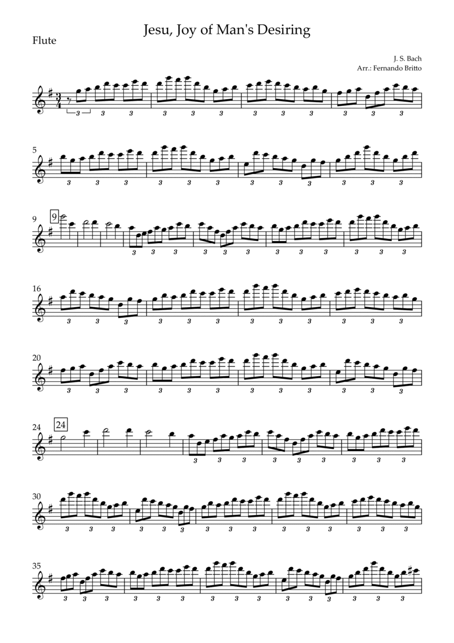 Jesu, Joy of Man's Desiring (J. S. Bach) for Flute Solo (arr. Fernando Britto)
