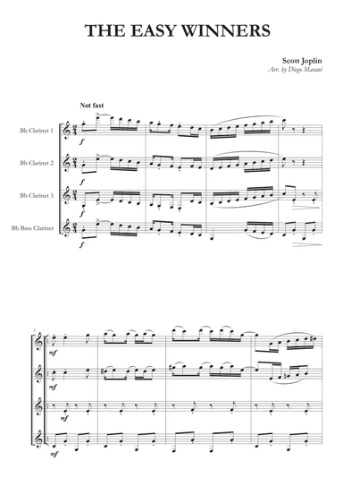 The Easy Winners for Clarinet Quartet (arr. Diego Marani)