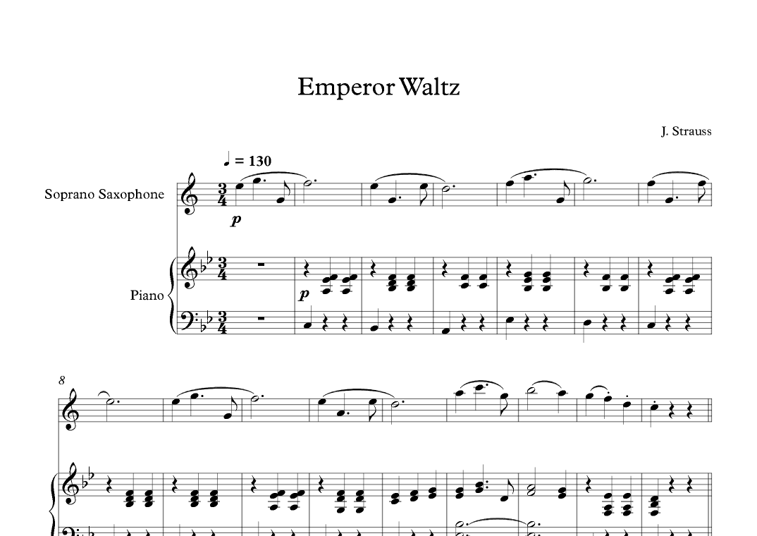 Emperor Waltz - Johann Strauss Jr. (Soprano Sax + Piano) (arr. Digital Book Music)