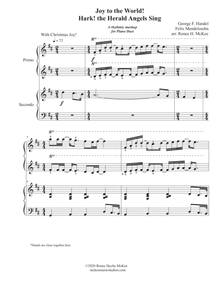 Joy to the World! Hark! the Herald Angels Sing (A mashup for Piano Duet) (arr. Renee Hyche McKee)