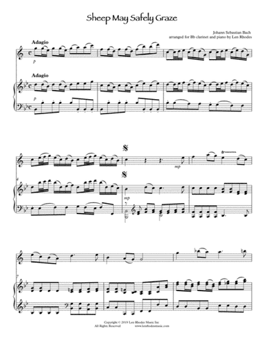Bach - Sheep May Safely Graze, arranged for Bb Clarinet and Piano (arr. Len Rhodes)