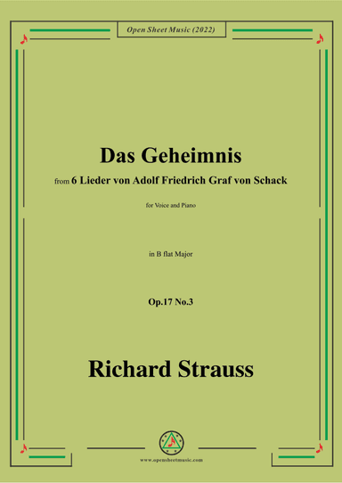 Richard Strauss-Das Geheimnis,in B flat Major,Op.17 No.3 (arr. OSM Press)