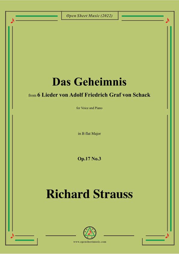 Richard Strauss-Das Geheimnis,in B flat Major,Op.17 No.3 (arr. OSM Press)