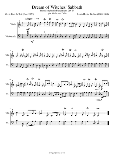 Dream of Witches' Sabbath, Symphonie Fantastique, Op. 14 - L-H Berlioz - (Violin & Cello) excerpt (arr. Peet du Toit)