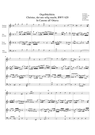 Christus, der uns selig macht, BWV 620 from Orgelbuechlein (arrangement for 4 recorders) (arr. Gil Garty)