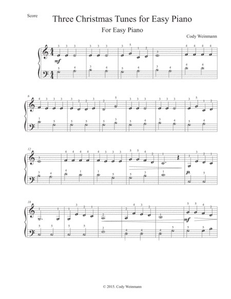 Three Christmas Tunes for Easy Piano (arr. Cody Weinmann)