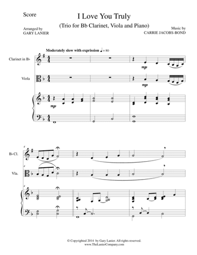 I LOVE YOU TRULY (Trio – Bb Clarinet, Viola, and Piano with Score and Parts) (arr. Gary Lanier)