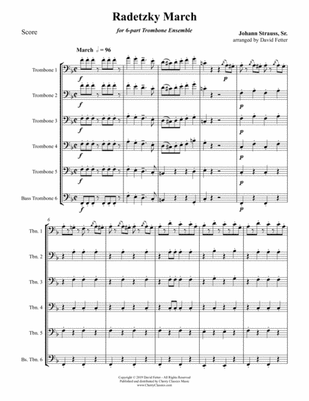 Radetsky March for 6-part Trombone Ensemble (arr. David Fetter)