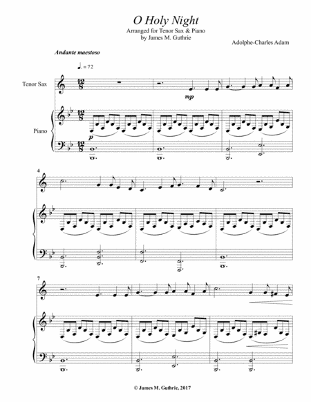 O Holy Night for Tenor Sax & Piano (arr. James M. Guthrie, ASCAP)