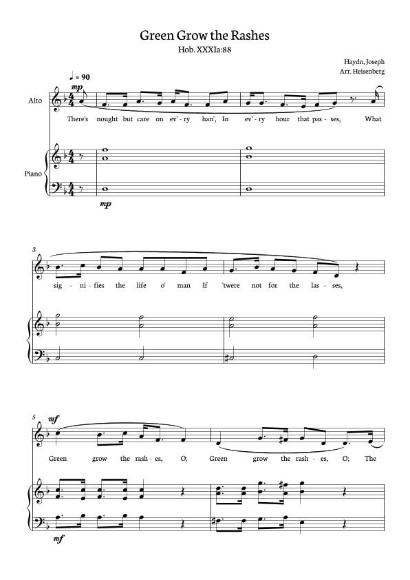 Joseph Haydn - Green Grow The Rashes for Alto with Piano in D minor. (arr. Heisenberg)