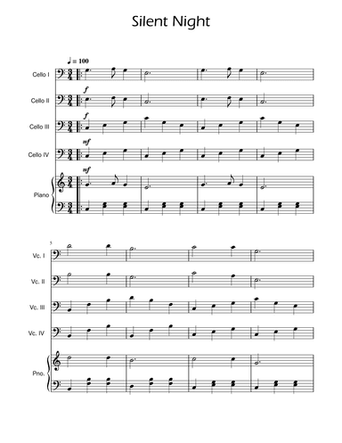 Silent Night - Cello Quartet w/ Piano (arr. Ygor Nunes)