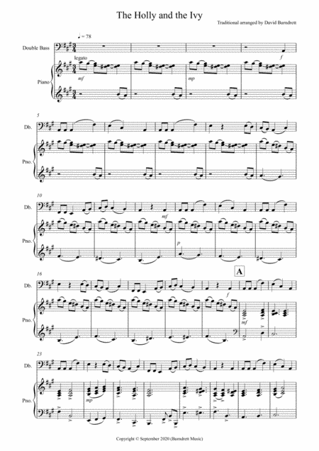 The Holly and the Ivy for Double Bass and Piano (arr. David Burndrett)
