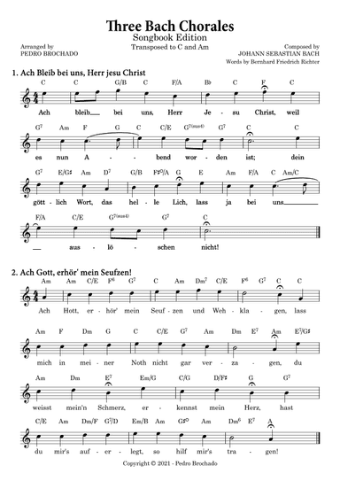 Three Bach Chorales in C and Am - Leadsheet (arr. Pedro Brochado)