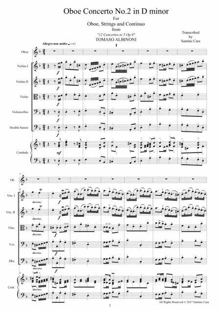 Albinoni - Oboe Concerto No.2 in D minor Op.9 for Oboe, Strings and Cembalo (arr. Santino Cara)