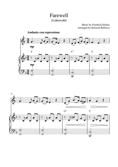 Farewell (Lebewohl) (for English horn solo and piano accompaniment) (arr. Kaiserin Rebecca)