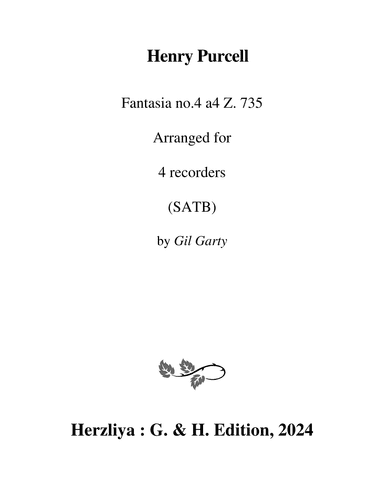 Fantazia no.4 Z. 735 (arrangement for 4 recorders (SATB)) (arr. Gil Garty)