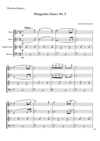 Hungarian Dance No. 5 for Woodwind Quartet (arr. Cássio Silva Chaves)