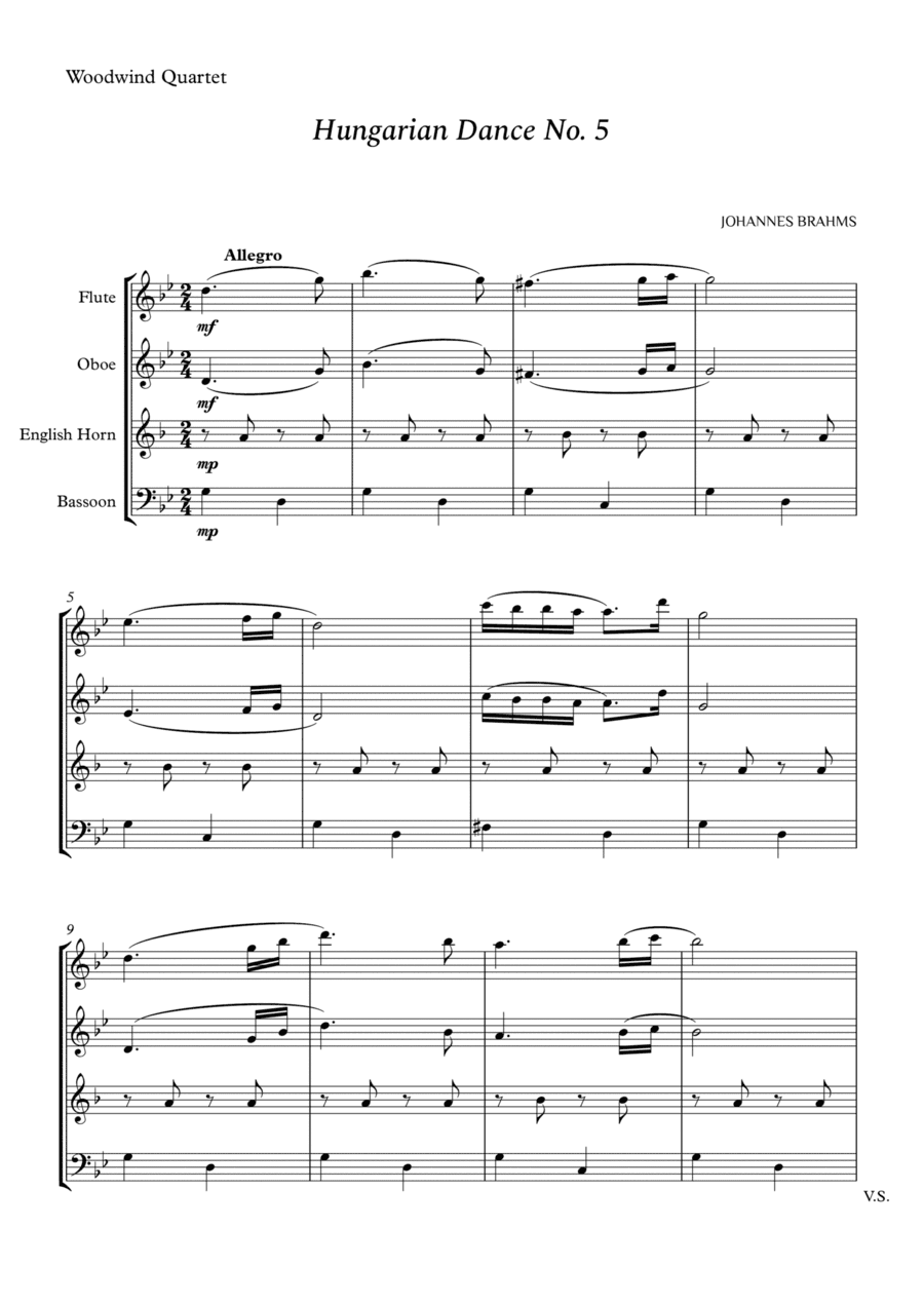 Hungarian Dance No. 5 for Woodwind Quartet (arr. Cássio Silva Chaves)