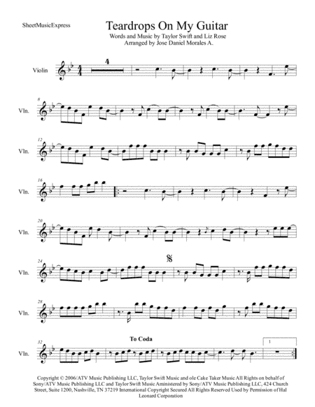 Teardrops On My Guitar (arr. Jose Daniel Morales A.)