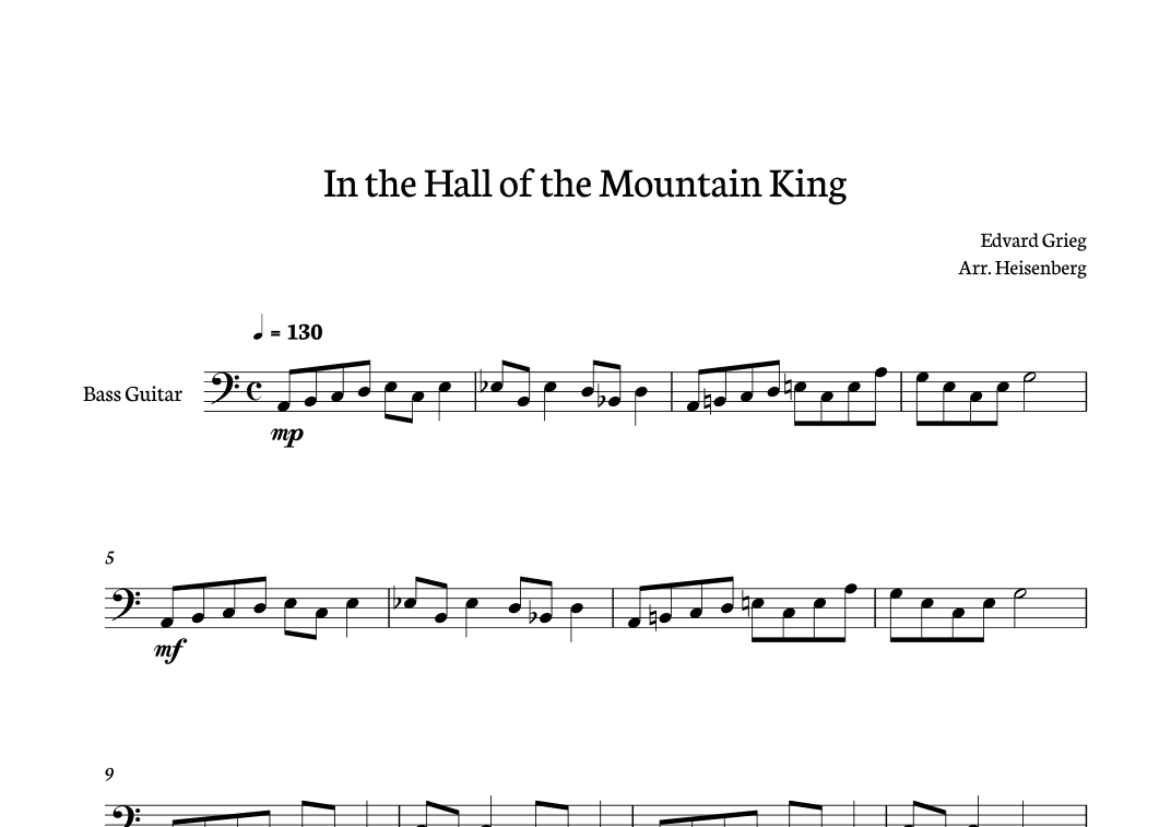 In The Hall of The Mountain King for Bass (arr. Heisenberg)