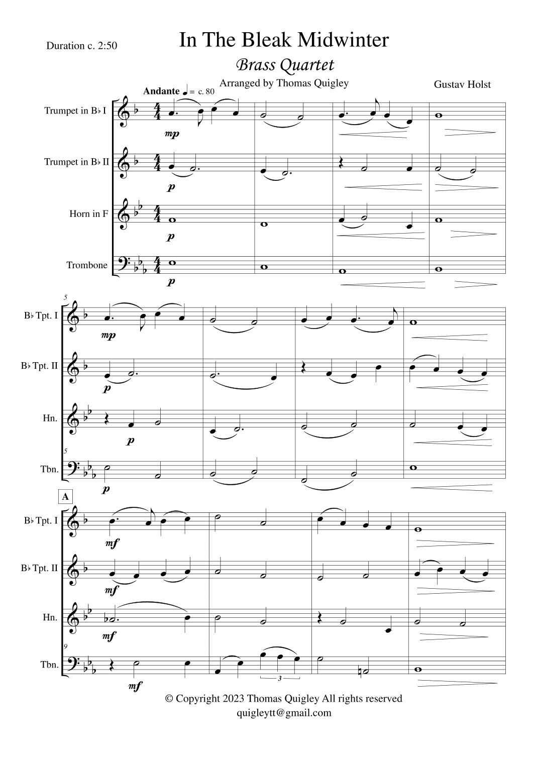 In the bleak Midwinter (arr. Thomas Quigley)