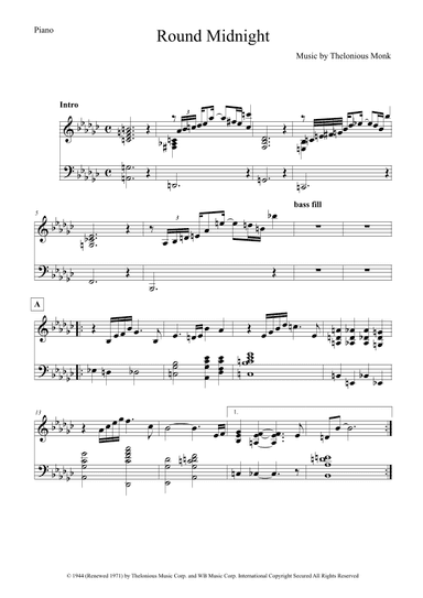 'round Midnight (arr. The Sheet Music Library)