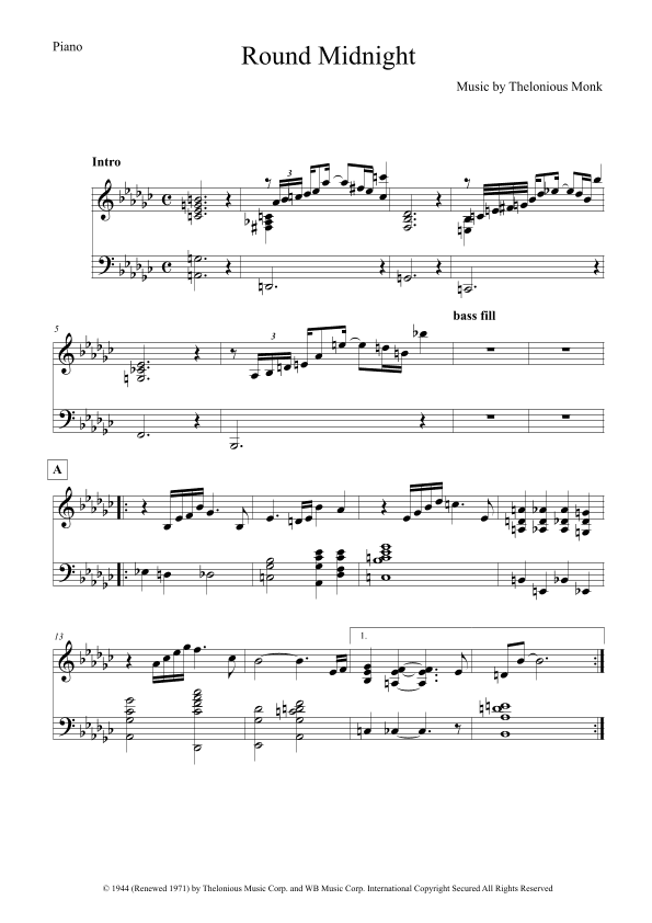 'round Midnight (arr. The Sheet Music Library)