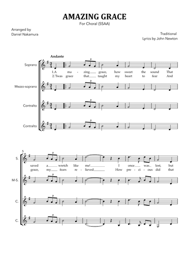 Amazing Grace (for Choral - SSAA) (arr. Daniel Nakamura)