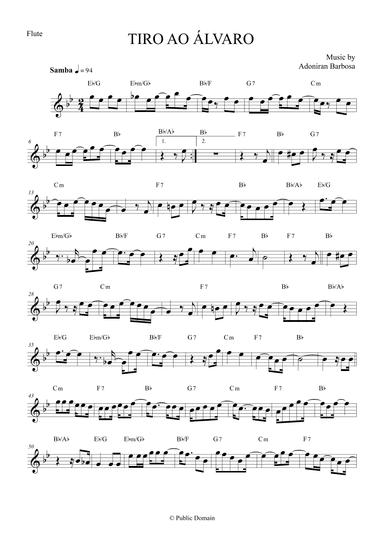 Tiro ao Álvaro by Adoniran Barbosa - Flute (arr. The Sheet Music Library)