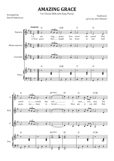 Amazing Grace (for Choral - SSA with Easy Piano) (arr. Daniel Nakamura)
