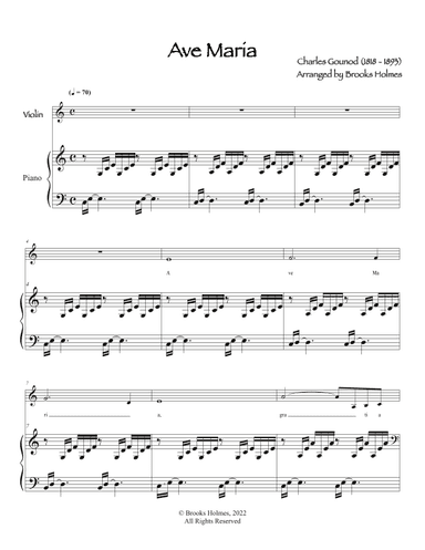Ave Maria (Bach/Gounod) in C for Violin & Piano (arr. Brooks Holmes)