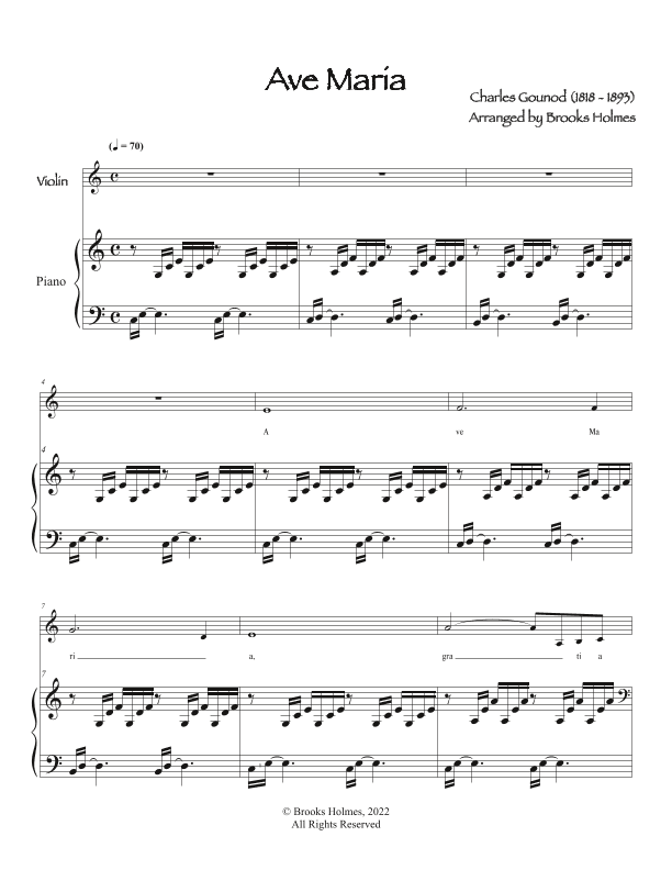 Ave Maria (Bach/Gounod) in C for Violin & Piano (arr. Brooks Holmes)