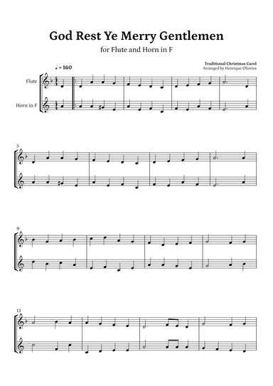 God Rest Ye Merry Gentlemen (Flute and Horn in F) - Beginner Level (arr. Henrique Oliveira)