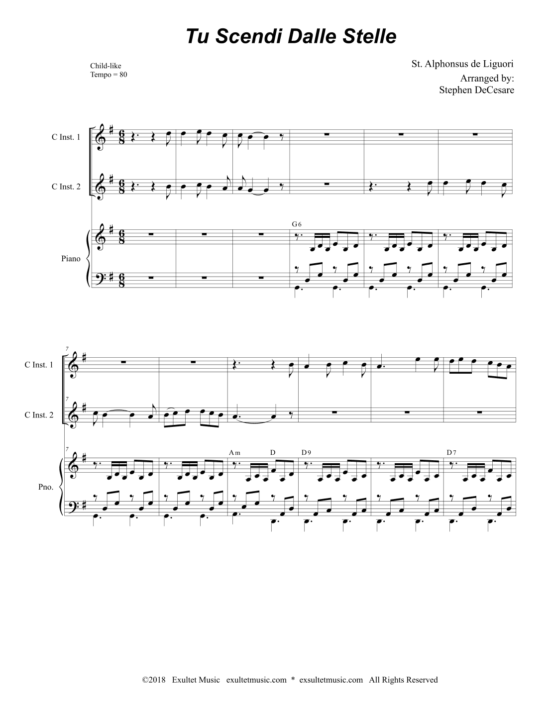 Tu Scendi Dalle Stelle (Duet for C-Instruments) (arr. Stephen DeCesare)